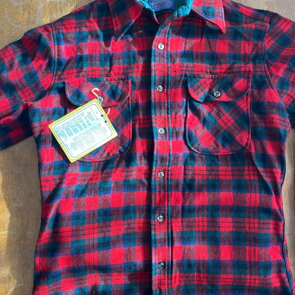 60's Pendleton Red & Green Plaid Wool Button Up Shirt - Picture 8 of 10